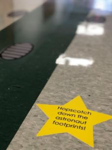 Hopscotch down the astronaut foot prints!